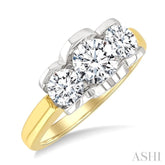 1 1/2 Ctw 3-Stone Round Cut Diamond Fashion Ring in 14K Yellow and White Gold