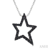 1/5 Ctw Star Frame Round Cut Black Diamond Fashion Pendant With Chain in 10K White Gold