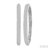 1 1/2 Ctw 3-Row Pave Set Round Cut Diamond Fashion Hoop Earring in 14K White Gold