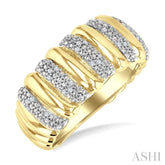 1/10 Ctw Bold Ribbed Swirl Round Cut Diamond Pirouette Fashion Wide Band in Yellow Gold Vermeil