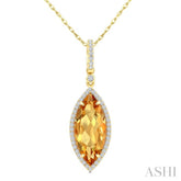 16X7 MM Marquise Shape Citrine and 1/5 Ctw Round Cut Diamond Semi-Precious Pendant With Chain in 10K Yellow Gold