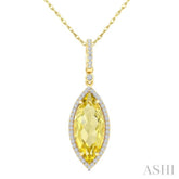 16X7 MM Marquise Shape Lemon Quartz and 1/5 Ctw Round Cut Diamond Semi-Precious Pendant With Chain in 10K Yellow Gold