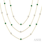 2.90 MM Round Shape Emerald and 2 1/2 Ctw Round Cut Diamond Precious Necklace in 14K Yellow Gold