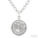 1/10 Ctw Dog Paw Round Cut Diamond Round Fluted Medallion Fashion Pendant With Chain in Sterling Silver