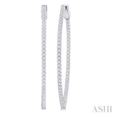 1 Ctw Inside-Out Round Cut Diamond 1/2-Inch Oval Hoop Earrings in 14K White Gold