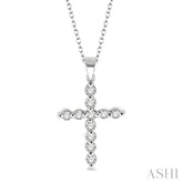 1/10 Ctw Round Cut Diamond Cross Pendant in Sterling Silver with Chain