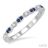 1.35 MM Sapphire and 1/6 Ctw Round Cut Diamond Precious Stone Wedding Band in 14K White Gold