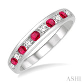 2.3 MM Ruby and 1/4 Ctw Round Cut Diamond Precious Wedding Band in 14K White Gold
