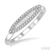 1/5 Ctw Pod Center Baguette and Round Cut Diamond Stackable Petite Fashion Ring in 10K White Gold