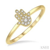 1/10 Ctw Hamsa Round Cut Diamond Fashion Petite Ring in 10K Yellow Gold