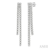 1 3/4 Ctw Twin Line Round Cut Diamond Tennis Earring in 14K White Gold