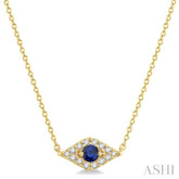 2.60 MM Round Cut Sapphire and 1/10 Ctw Evil Eye Round Cut Diamond Precious Petite Fashion Pendant With Chain in 10K Yellow Gold