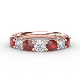 Ruby and Diamond Shared Prong Anniversary Band