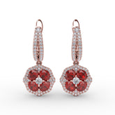 Steal The Spotlight Ruby and Diamond Cluster Drop Earrings