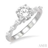 3/8 Ctw Round Shape Marquise Cut Semi-Mount Engagement Ring in 14K White Gold