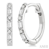 1/4 Ctw Petite Baguette and Round Cut Diamond Fashion Huggies in 10K White Gold