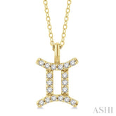 1/10 Ctw Gemini Round Cut Diamond Zodiac Pendant With Chain in 14K Yellow Gold