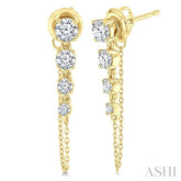1 Ctw Journey Round Cut Diamond Fashion Long Chain Earring in 14K Yellow Gold