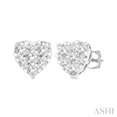 1/2 Ctw Heart Shape Lovebright Round Cut Diamond Stud Earring in 14K White Gold