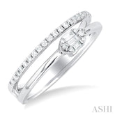1/4 Ctw Marquise shape Twin Band Baguette and Round Cut Diamond Fusion Fashion Ring in 10K White Gold