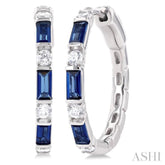 4X2 MM Baguette Cut Sapphire and 1/3 Ctw Art Deco Round Cut Diamond Precious Hoop Earring in 14K White Gold