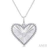 1/20 Ctw Heart fluted medallion Round Cut Diamond Pendant With Chain in Sterling Silver