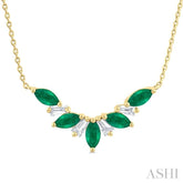 5x2.5 MM Marquise Cut Emerald and 1/6 Ctw Baguette Cut Diamond Precious Gemstone Necklace in 14K Yellow Gold