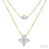 1/2 Ctw Floral Baguette and Round Cut Diamond Layered Fashion Necklace in 14K Yellow Gold