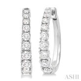 1 Ctw Graduated Round Cut Diamond Fashion Hoop Earrings in 14K White Gold