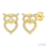 1/6 Ctw Petite Owl Round Cut Diamond Fashion Stud Earring in 10K Yellow Gold