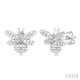 1/3 Ctw Petite Bumble Bee Round Cut Diamond Fashion Stud Earring in 10K White Gold
