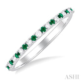 1.35 MM Round Cut Emerald and 1/10 Ctw Petite Round Cut Diamond Precious Stack Band in 10K White Gold