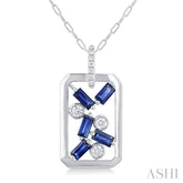 4x2 MM Scatter Baguette Cut Sapphire and 1/6 Ctw Round Cut Diamond Precious Fashion Pendant With Chain in 14K White Gold