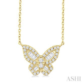 1/3 Ctw Petite Butterfly Baguette and Round Cut Diamond Fashion Pendant With Chain in 14K Yellow Gold