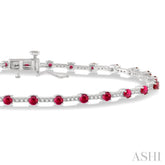 2.5 MM Round Cut Ruby and 1/2 Ctw Round Cut Diamond Precious Bracelet in 10K White Gold