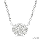 1/10 Ctw Lovebright Petite East-West Set Oval Shape Round Cut Diamond Fashion Pendant With Chain in 10K Yellow and White Gold