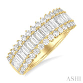 1 1/2 Ctw Wide Baguette and Round Cut Diamond Fashion Band in 14K Yellow Gold