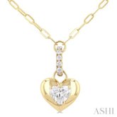 1/4 Ctw Dome Heart and Round Cut Diamond Fashion Pendant With Paper Clip Chain in 14K Yellow Gold