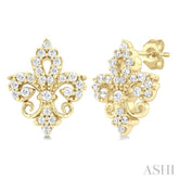 1/5 Ctw Petite Fleur De Lis Round Cut Diamond Fashion Stud Earring in 10K Yellow Gold