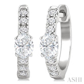 3/8 Ctw Oval Shape and Round Cut Diamond Fashion Huggie Petite Earrings in 14K White Gold