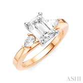 1/4 Ctw Tri-Mount Emerald Shape Center Pear and Round Cut Diamond Semi-Mount Engagement Ring in 14K Rose and White Gold