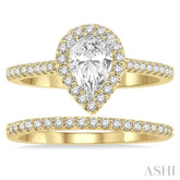 7/8 Ctw Diamond Wedding Set With 3/4 Ctw Pear Cut Engagement Ring and 1/6 Ctw Wedding Band in 14K Yellow and White Gold