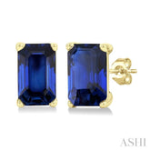 5X3 MM Octagon Shape Sapphire Precious Stud Earrings in 14K Yellow Gold