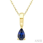 5X3 MM Pear Shape Sapphire Precious Solitaire Pendant With Chain in 14K Yellow Gold