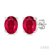 4X3 MM Oval Shape Ruby Precious Stud Earrings in 14K White Gold