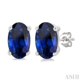 5X3 MM Oval Shape Sapphire Precious Stud Earrings in 14K White Gold