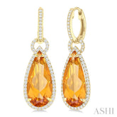 18X8 MM Pear Cut Citrine and 5/8 Ctw Round Cut Diamond Halo Semi-Precious Earrings in 14K Yellow Gold