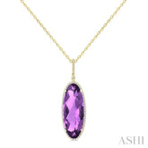 26x10 MM Oval Cut Amethyst and 1/3 Ctw Round Cut Diamond Semi-Precious Pendant With Chain in 14K Yellow Gold
