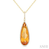 26x9 MM Pear Cut Citrine and 1/4 Ctw Round Cut Diamond Halo Semi-Precious Pendant With Chain in 14K Yellow Gold