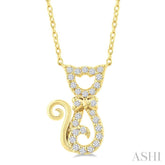 1/10 Ctw Cat Shape Petite Single Cut Diamond Fashion Pendant With Chain in 10K Yellow Gold
